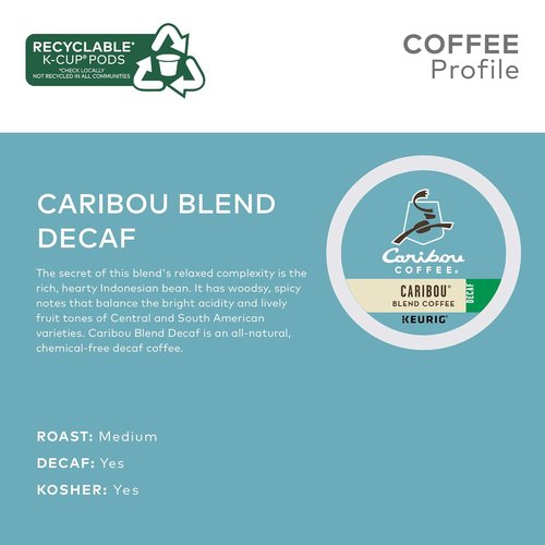 Caribou Coffee Decaf K-Cup Pods - Medium Roast Coffee, 96 Count (Pack of 4) | Perfect for Keurig