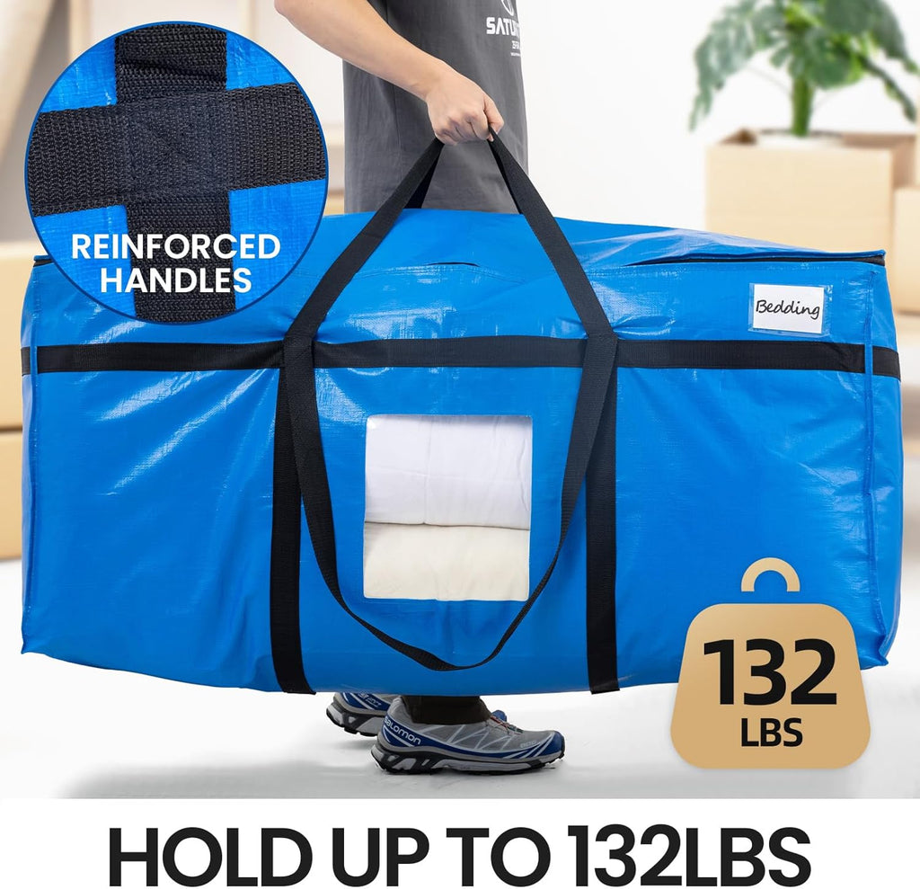 TAILI Extra Large 69 Gallon Storage Bags - Heavy Duty Blue Moving Totes with Visible Window & Wrap Around Handles (2 Pack)