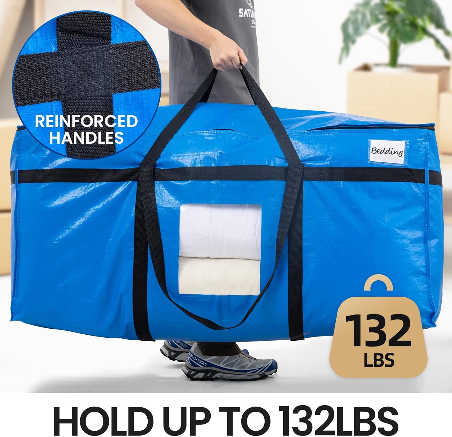 TAILI Extra Large 69 Gallon Storage Bags - Heavy Duty Blue Moving Totes with Visible Window & Wrap Around Handles (2 Pack)