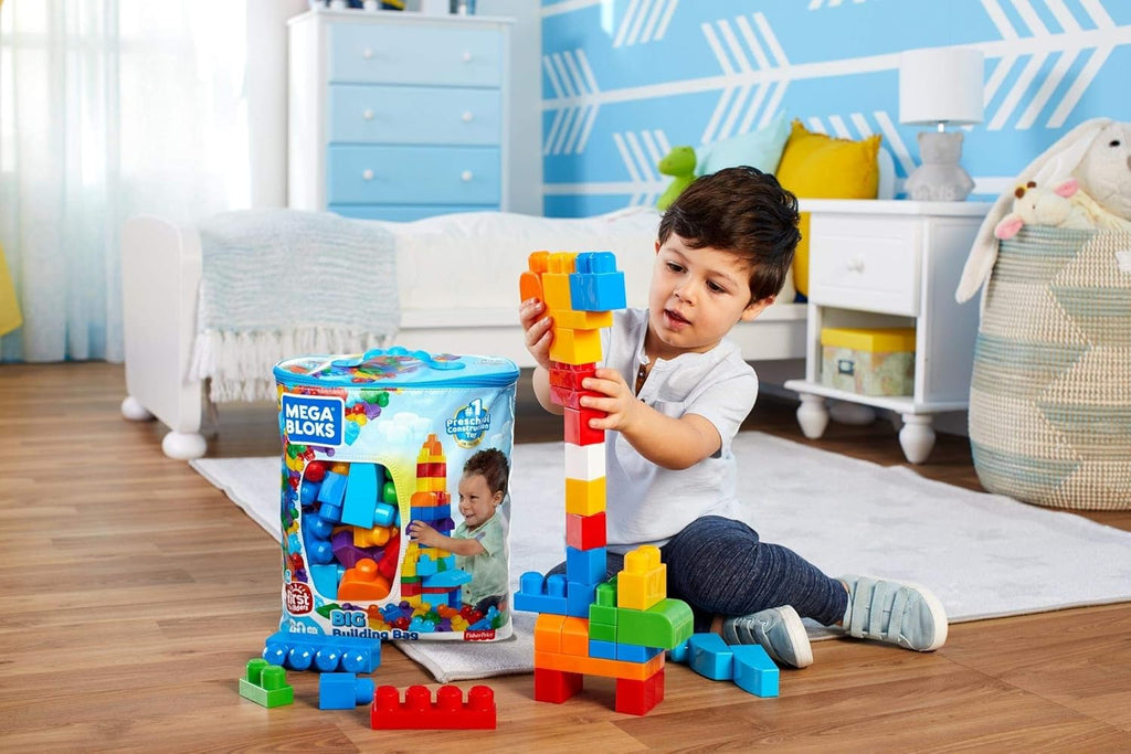 MEGA BLOKS First Builders Toddler Blocks Set - 80-Piece Building Bag with Storage | Blue, Ages 1+