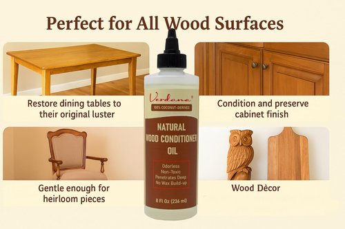 Verdana Natural Wood Conditioner Oil – 8 Fl Oz – Plant-Based, Odorless Furniture Conditioner for Wood Tables, Cabinets, Dressers & Antiques – Nourish, Polish & Protect – Non-Toxic Conditioning Oil