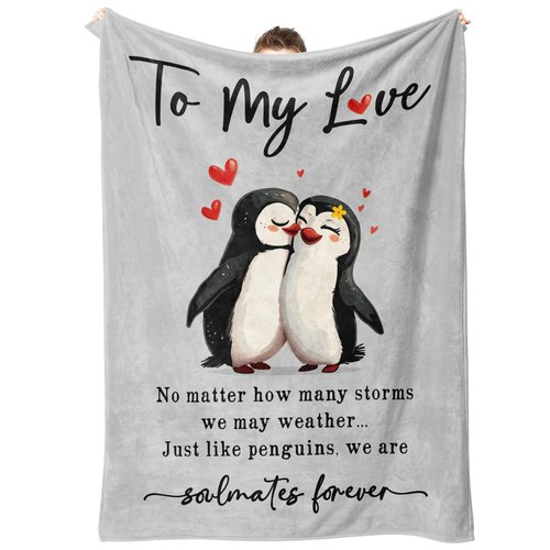 GiltGlimmer Gifts for Him Her Valentines Day, Anniversary I Love You Gifts Blanket, Romantic Wedding Birthday Gifts for Girlfriend Boyfriend, Penguin Blanket for Wife, Husband, Couple 60" × 50"