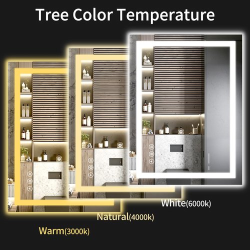 WISSMIELS 24"x36" LED Bathroom Mirror with Lights, Dimmable, Anti-Fog, Lighted Bathroom Vanity Mirror for Wall, Backlit + Front Lit, Memory Function, Shatter-Proof, Tempered Glass