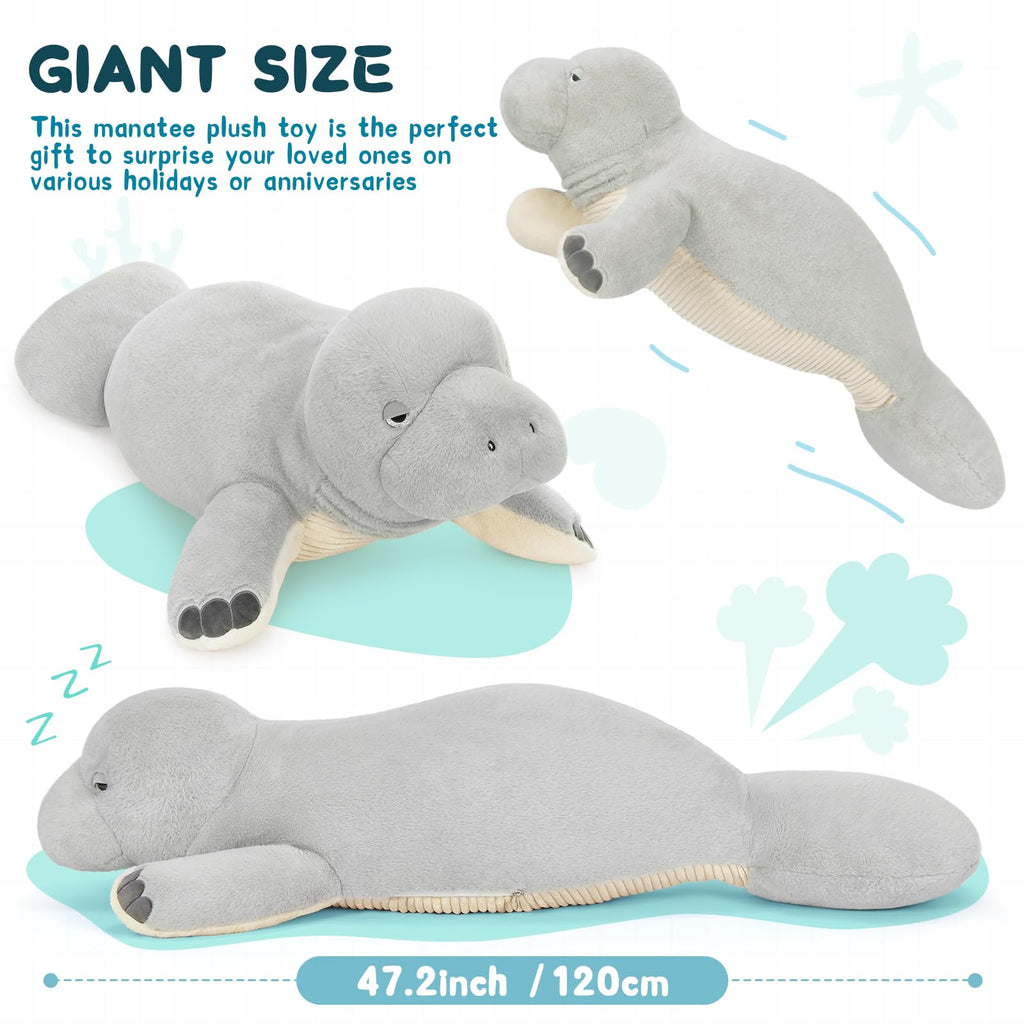 MorisMos 47 Inch Manatee Plush Toy, Large Manatee Stuffed Animal Soft Sea Animal Pillow Gifts for Kids Chirstmas Birthday Party