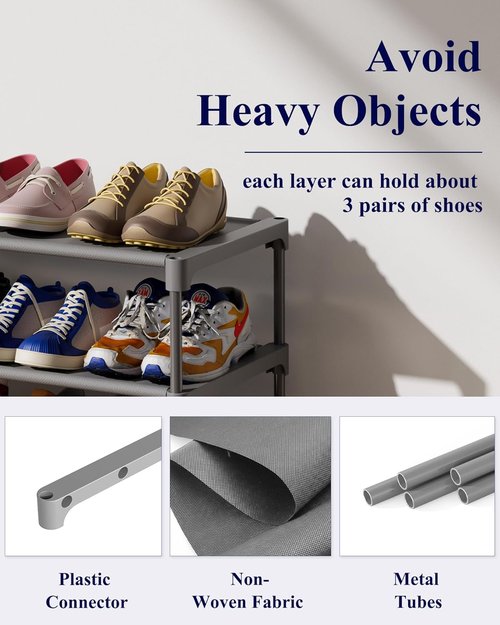 Kitsure Shoe Rack - Stackable Non-Woven Shoe Organizer for Closet & Entryway | 3-Tier, 27.5" Wide, Grey