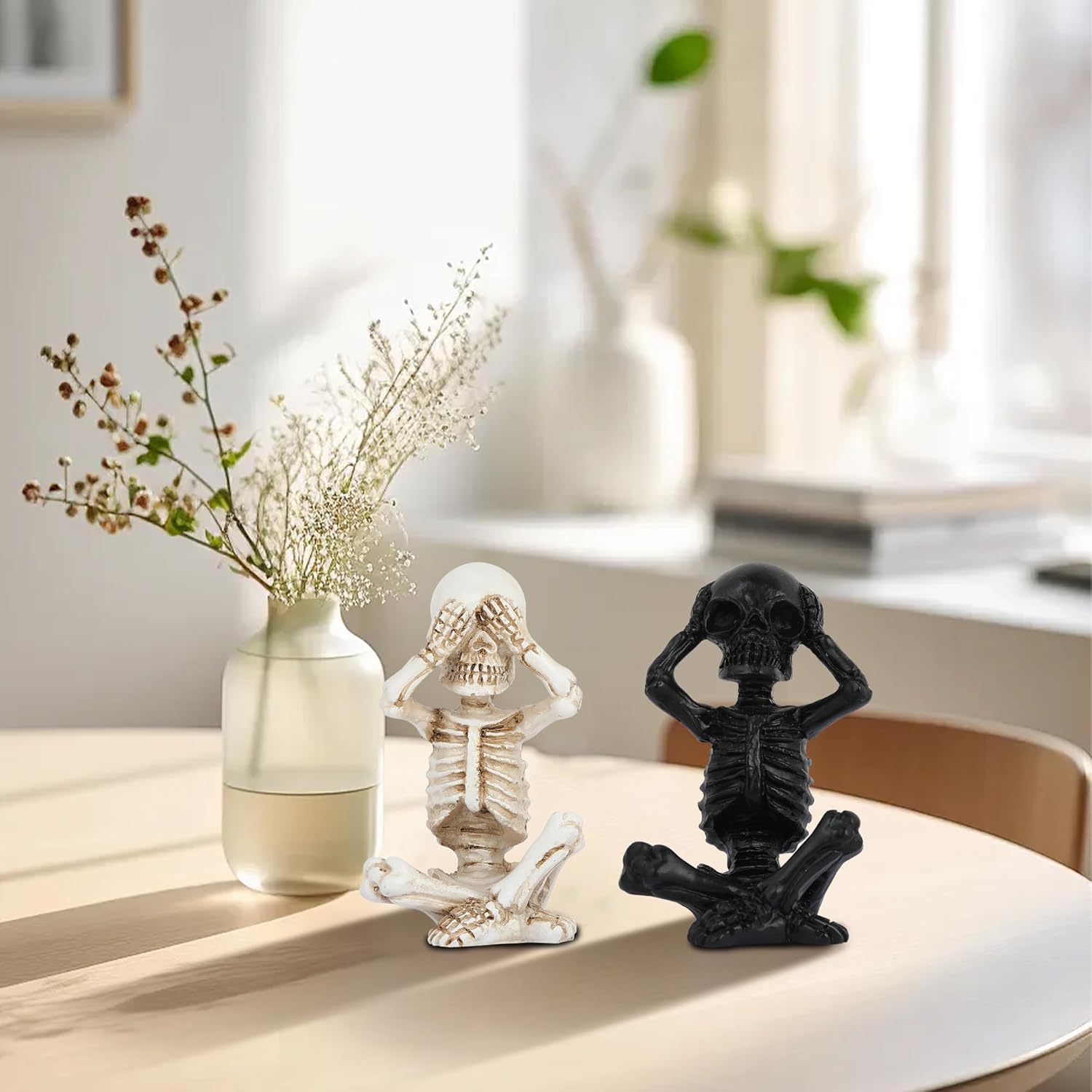Skiennix Yoga Skeleton Figurine - Gothic Home Decor Accent Statue Set of 3 | Antique Silver Finish