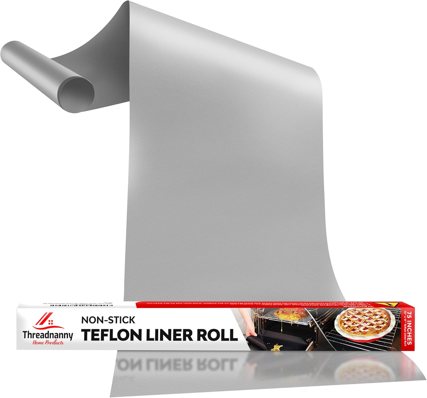 Silver Teflon Liner Roll - Versatile Non-Stick Oven, Stovetop & Grill Mat (75” x 17”) - Custom Fit