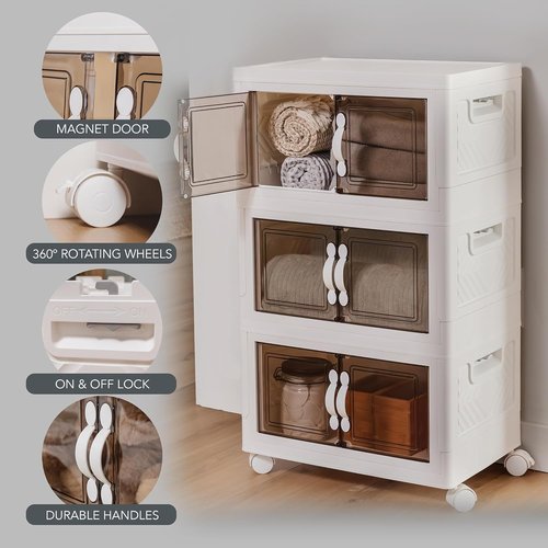 DALMAN 26QT Stackable Storage Bins with Lids - 3-Tier Wheeled Organizer for Versatile Storage Solutions