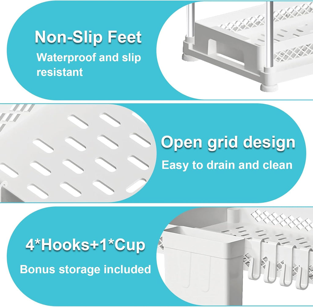 Under Kitchen Sink Organizer - 2-Tier Multi-Purpose Storage for Kitchen & Bathroom | White, 2 Pack
