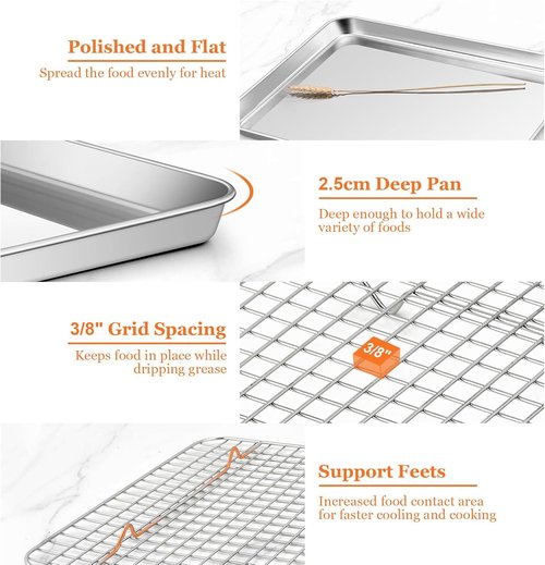 Leonyo Jelly Roll Pan Set - Nonstick Baking Sheet with Cooling Rack | 16 x 12 Inch, 2 Trays + 2 Racks