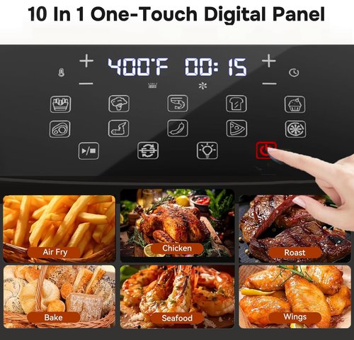 Simple Deluxe 10-in-1 Air Fryer Oven 12.6 Qt, Digital Preset Airfryer with Visible Window, Nonstick and Dishwasher-Safe Basket, Air Fry, Roast, Bake, Dehydrate, Fries, 1700W, Gary