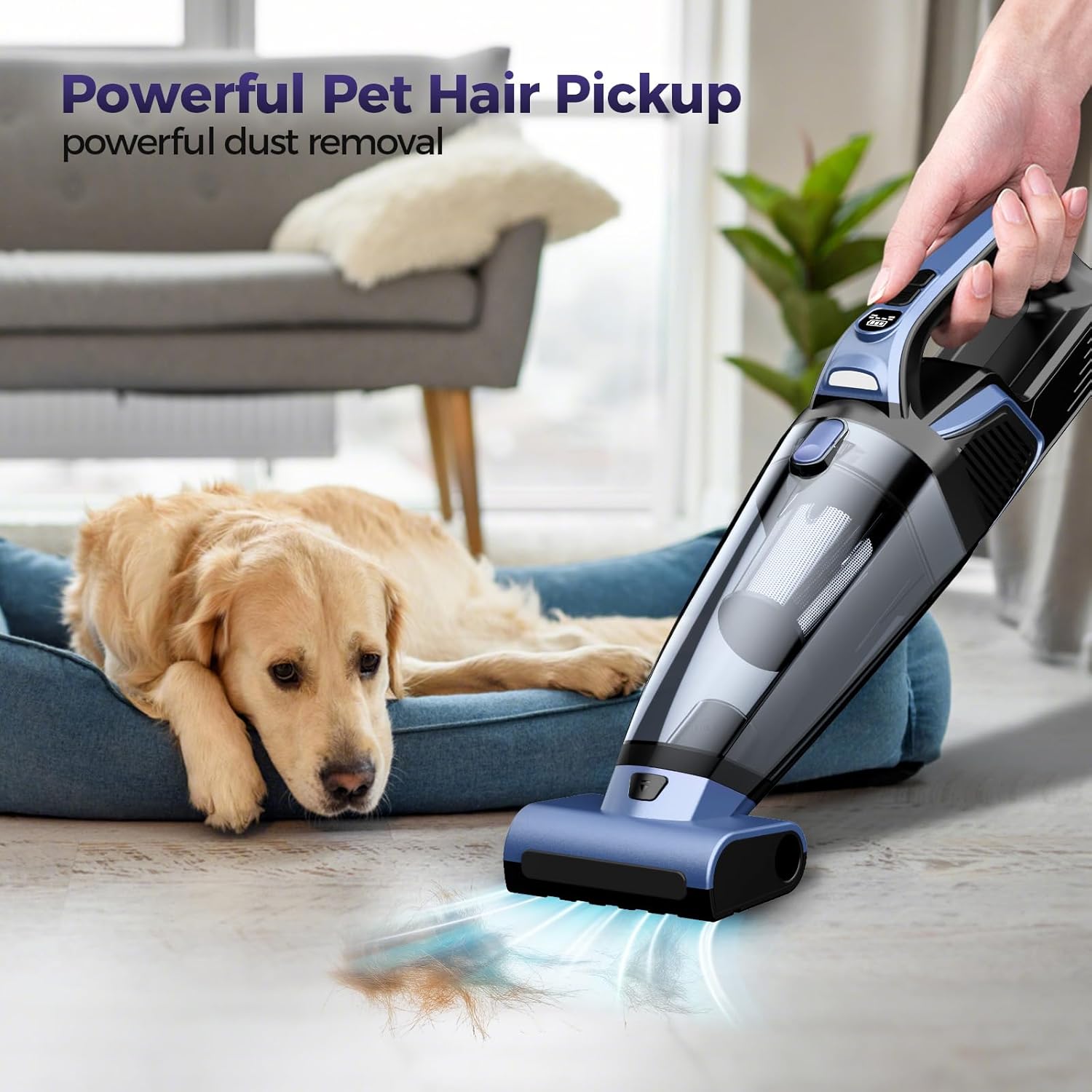 Skiennix Pet Hair Handheld Vacuum - 20000PA High Power Cordless Cleaner with LED Light | Rechargeable & Reusable Filter - Blue