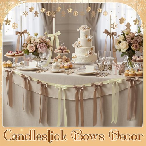 Lyrow Champagne Ivory Satin Ribbon Bows - 36 Pcs for Weddings, Parties & DIY Decor (19.7" x 5.28")