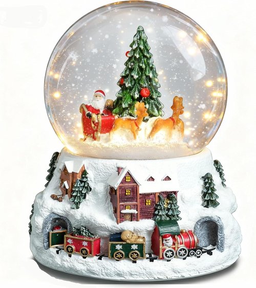 Christmas Snow Globe - LED Light & Musical Snowflakes | 5.9 Inch Santa Claus & Christmas Tree Decoration