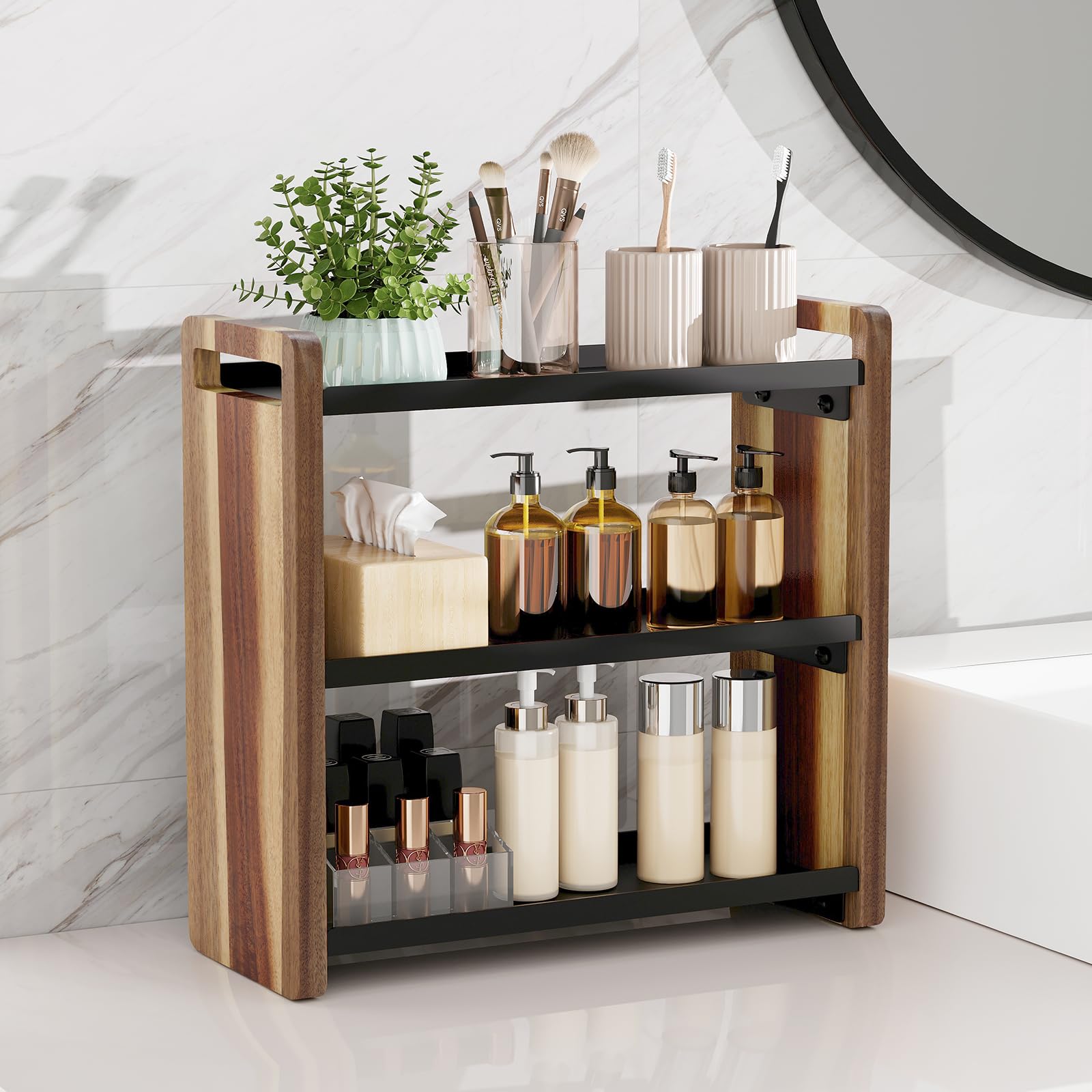 UJQSUN Bathroom Counter Organizer,Bathroom Counter Shelf,Bathroom Organizers,Under Sink Organizer,Cologne Organizer For Men,Cologne Cabinet,Spice Rack Organizer for Cabinet,Gifts(Brown 3 Tier)