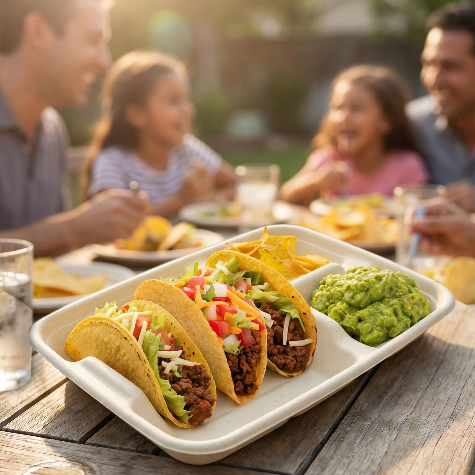 3-Tacos & 2-Sides Taco Plates, Disposable Paper Plates with Dividers – 50 PACK | Taco Tray for Party, Fiesta Taco Holder, Taco Stand for Taco Tuesday & Taco Bar, Microwave-Safe Taco Plates (50 Plates)