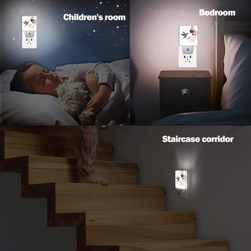Jopowide Groovy Hummingbird Flowers Dusk to Dawn Night Light, Auto Sensor Lamp Home Indoor Stairway Kitchen Corridor, Night Lights Plug into Wall Decor, Boys Girls Women Men Room Gifts