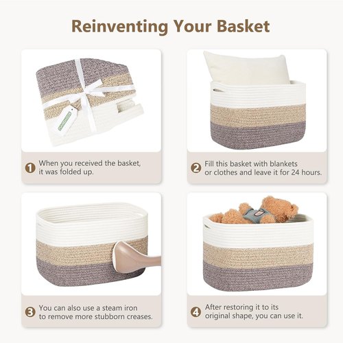 ECDYQXVU Cotton Rope Storage Basket - Woven Organizer for Shelves, Clothes, Towels | 15x10x9 Inches, White Brown