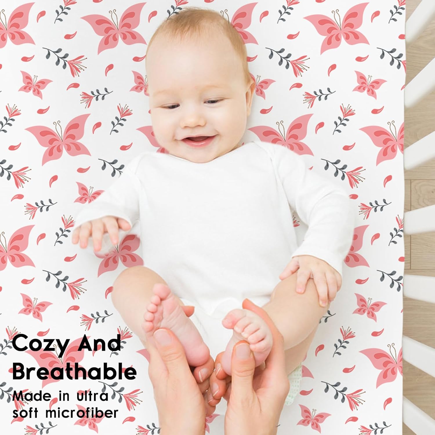 Yoofoss Fitted Baby Crib Sheets - Super Soft Microfiber 2-Pack for Standard Crib & Toddler Mattress | Pink & Butterflies 28x52x8in