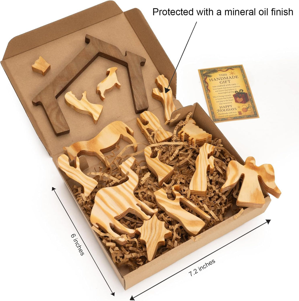 Wooden Nativity Set – Nativity sets & figures | Xmas nativity set – christian christmas decor – Christmas Décor 2025 – Natural Solid Wood Tabletop – Xmas christian set