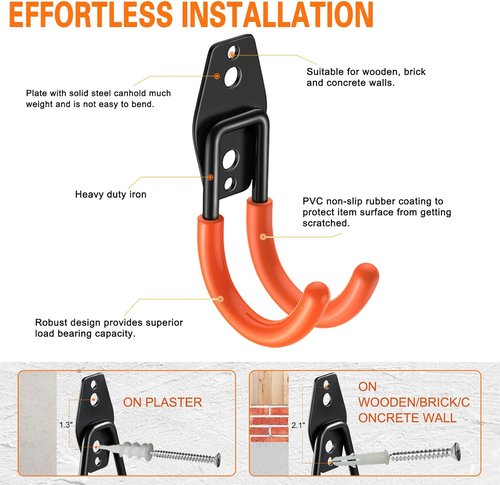 HUPBIPY Heavy Duty Garage Hooks - J Shaped Wall Mounted Storage System for Tools, Ladders & Bikes | 6 Pack