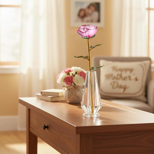 HDCRYSTALGIFTS 10'' Pink Crystal Rose Figurine - Elegant Glass Flower Gift for Mom | Perfect for Mother's Day, Valentine's Day, and Anniversaries