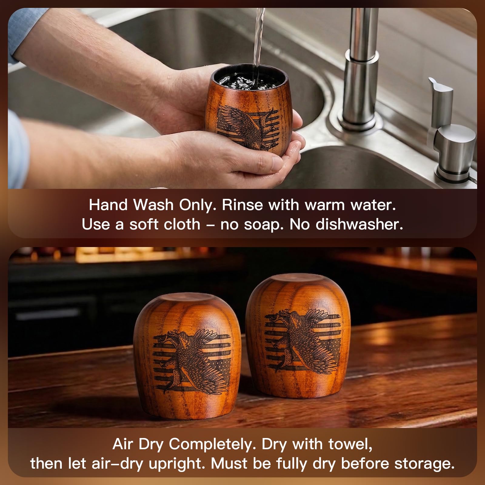 Original Charred Wooden Bourbon Drinking Glass, 11oz Handcrafted Engraved Wood Glass for Men | Unique Unbreakable Whiskey Glass for Dad, Brother, Husband