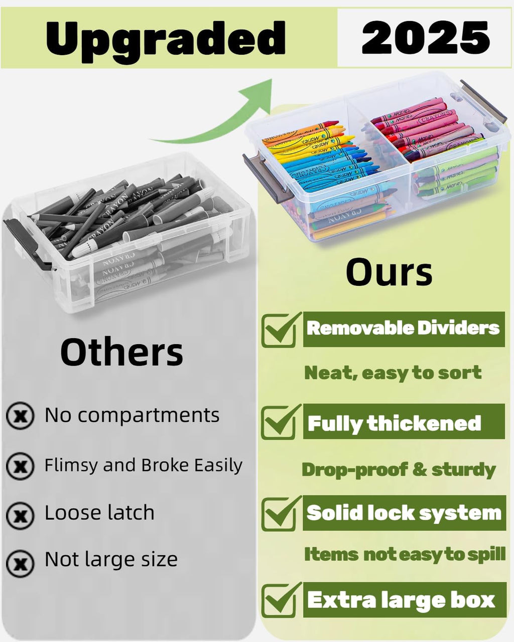 Skiennix Extra Large Pencil Box - Removable Divider & Stackable Design | 6 Pack Grey Organizer