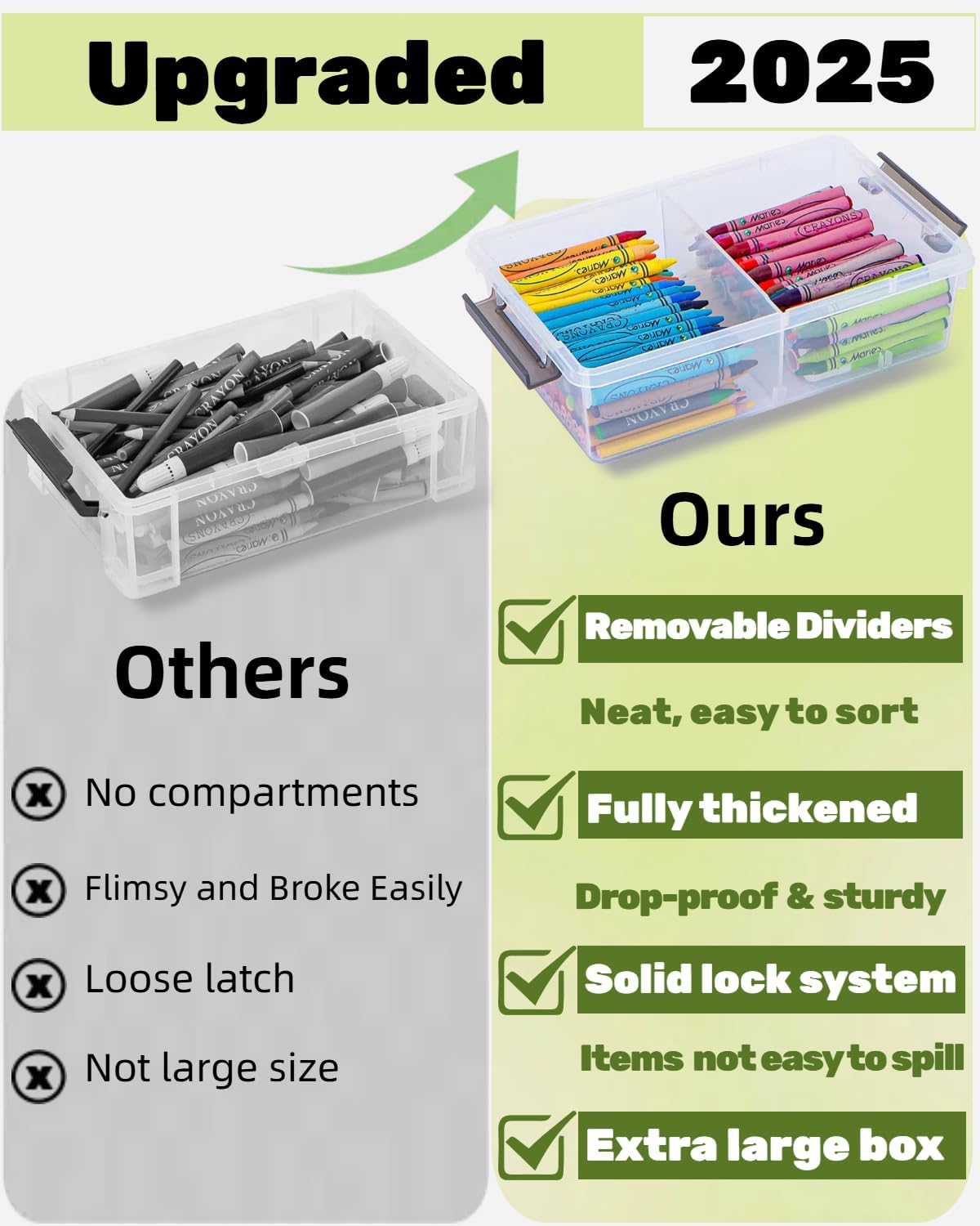 Skiennix Extra Large Pencil Box - Removable Divider & Stackable Design | 6 Pack Grey Organizer