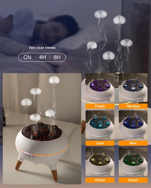 Jellyfish Diffuser Humidifier with Music Rhythm Mist, 250ml Cool Mist Ultrasonic Aromatherapy Humidifier with 7 LED Colors, Remote Control & Timer for Desk, Bedroom, Nursery
