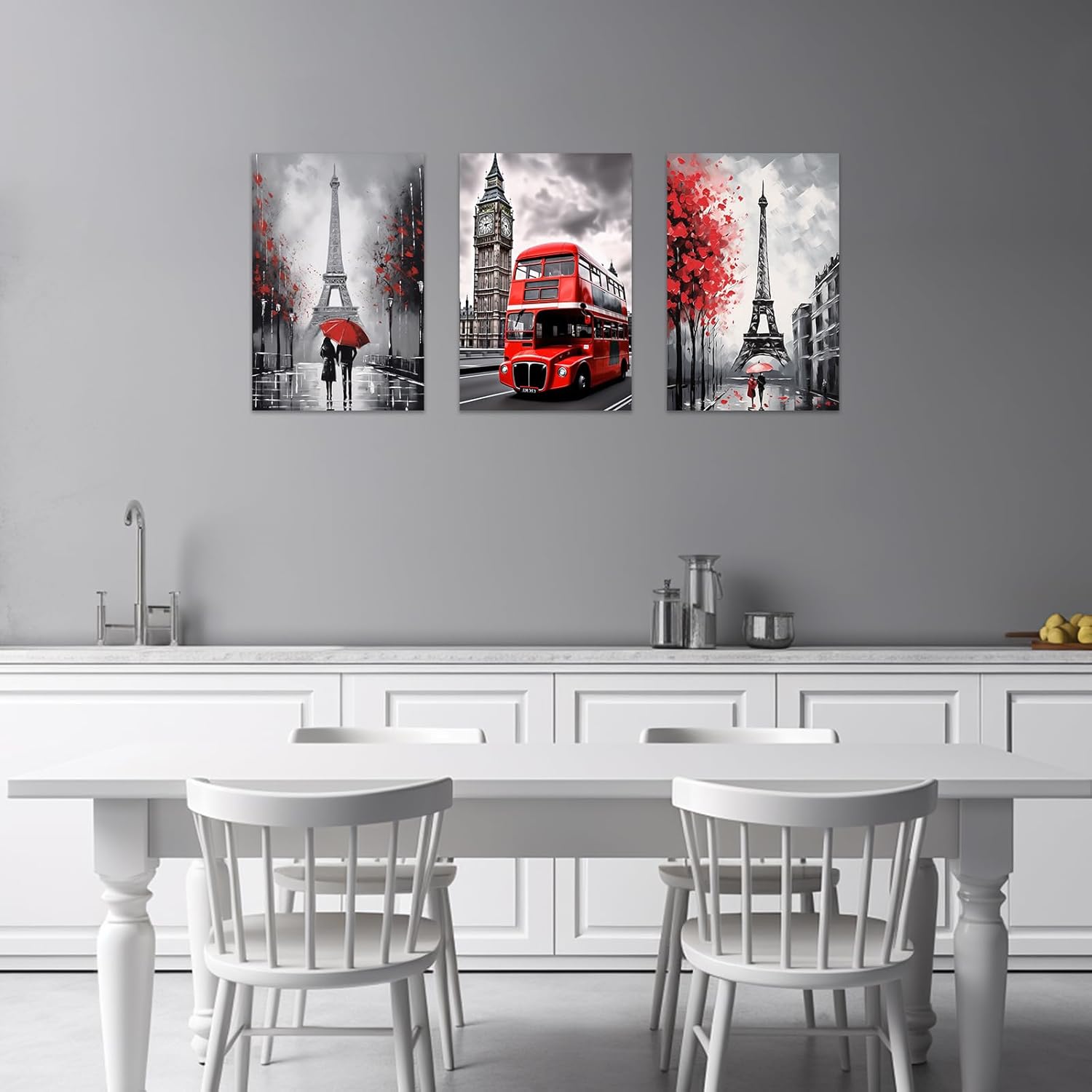 ZXHYWYM Paris Wall Decor - Framed Eiffel Tower Canvas Painting | Romantic Couple Poster (12" x 18")