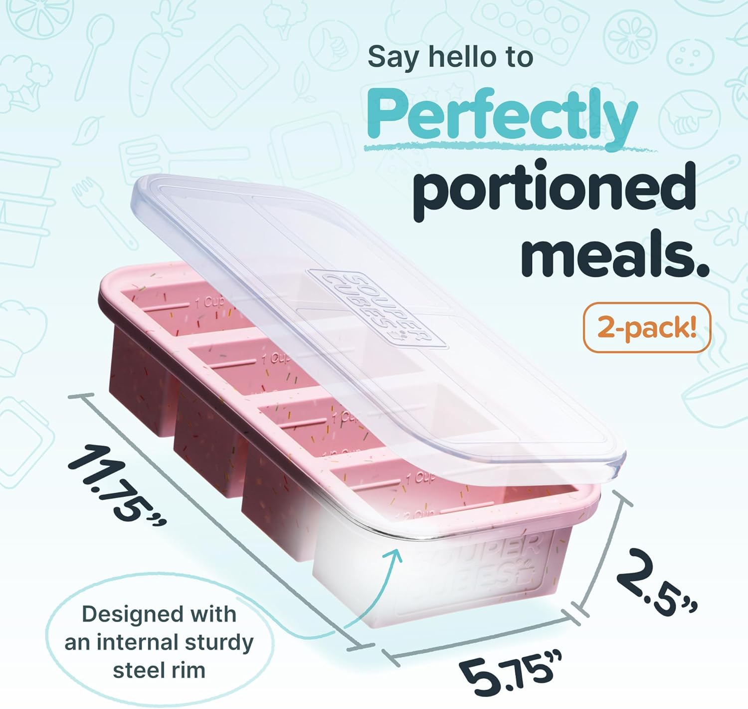 Souper Cubes 1 Cup Silicone Freezer Molds with Lids | Perfect for Meal Prep & Freezing Broth - 2-Pack