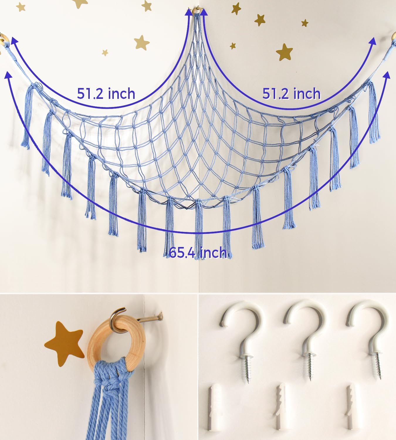 Mirolam Stuffed Animal Storage Hammock - Large Toy Organizer for Nursery | Blue Corner Net