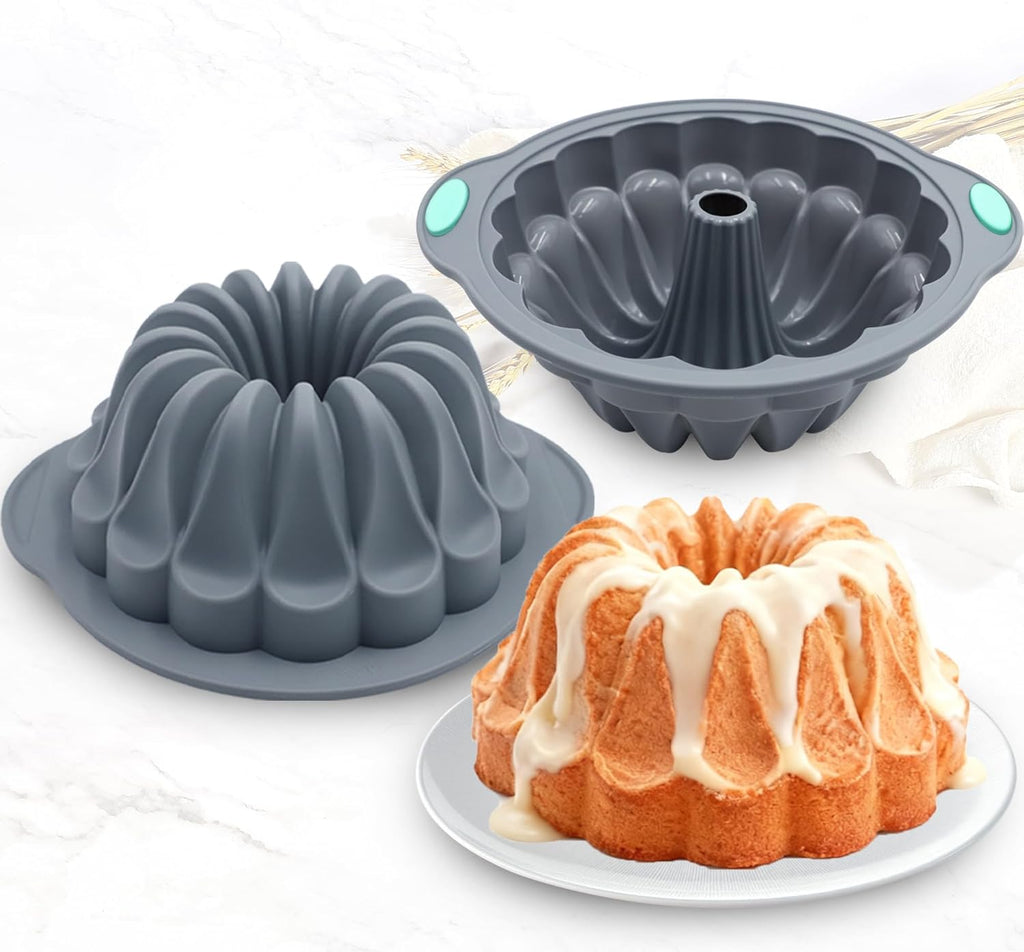 Tongjude Silicone Fluted Tube Cake Pans - 10-Cup Non-Stick Baking Molds for Cakes & Jello | Grey