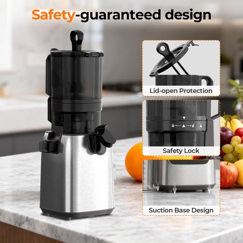 Cold Press Juicer, 5.4'' Wide Feed Chute Juicer Machines, Slow Masticating Juicer for Whole Vegetables & Fruits Easy to Clean ＆ Operate, Juice Extractor Machine High Juice Yield