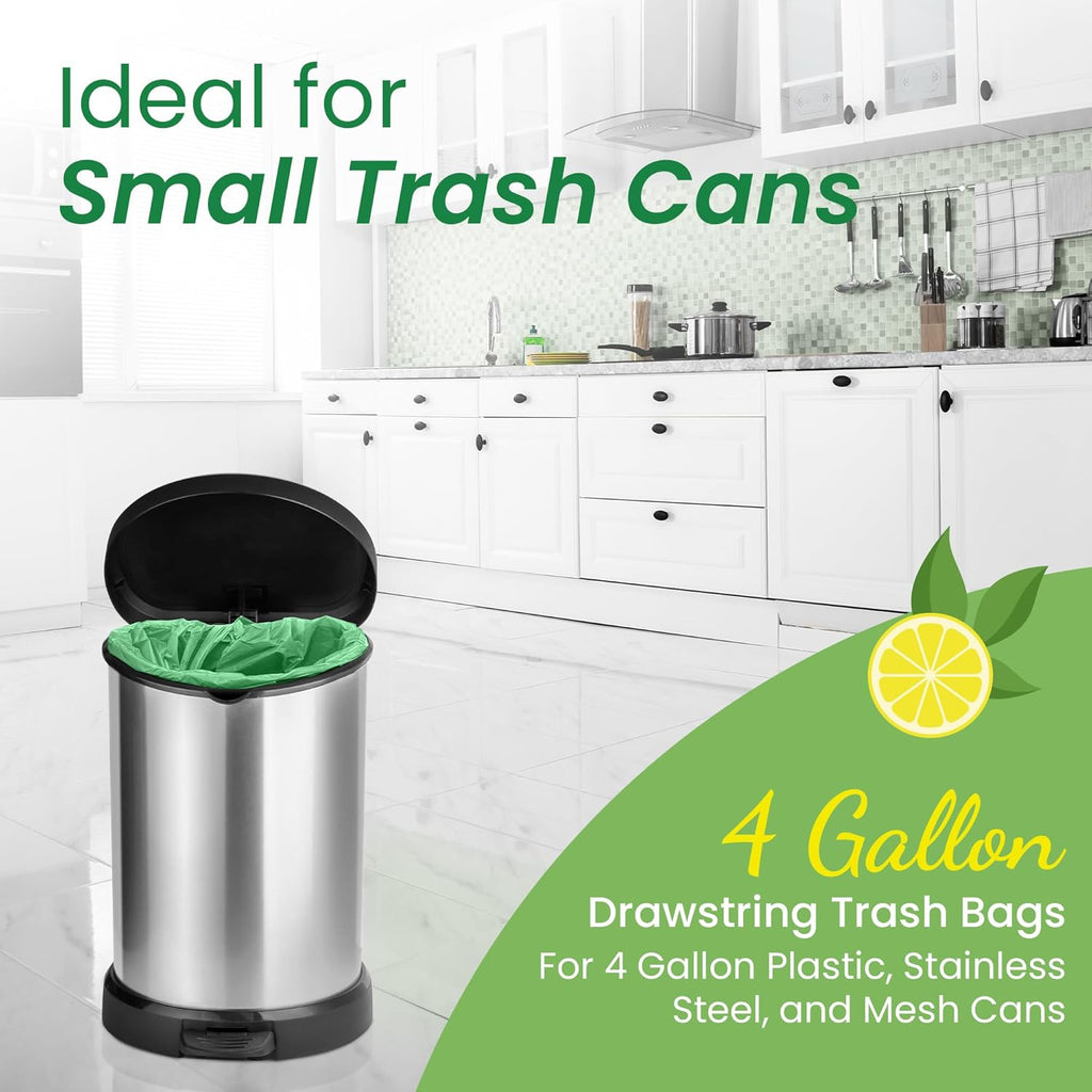 Reli 4 Gallon Trash Bags - Citrus Scented Drawstring Liners for Small Trash Cans | 100 Count