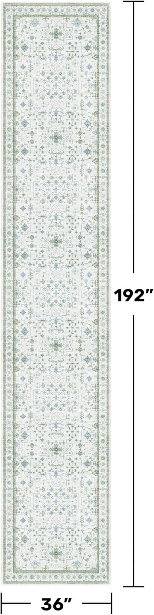 Hazo Haus Oushak 3x16 Wide Hallway Runner Rug - Vintage Turkish Floral Design | Washable Low Pile, Non-Slip - Light Blue & Green