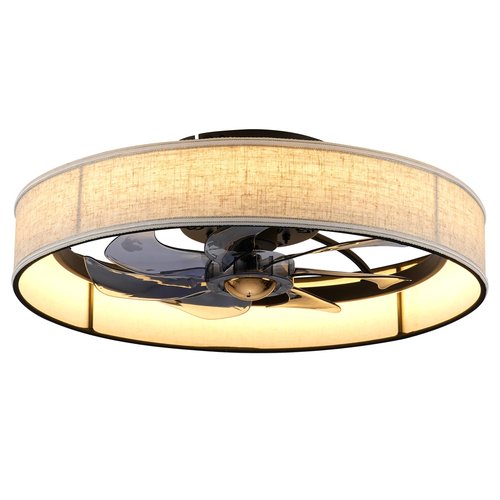 19.6" Low Profile Caged Ceiling Fan with Light and Remote,Flush Mount Smart Fandelier, 6 Speed Settings, Adjustable 3000K-6500K LED, Bladeless Fabric Design, Modern Farmhouse Ceiling Fans for Bedroom