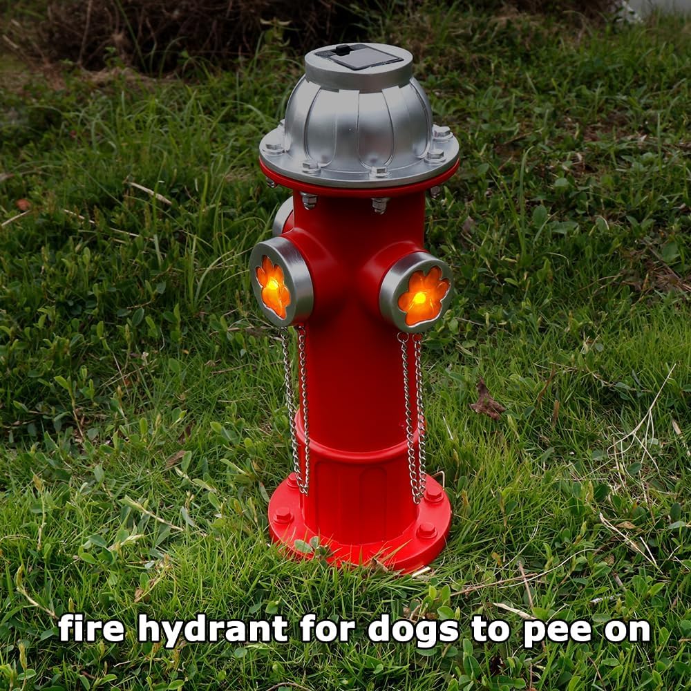Skiennix Fake Fire Hydrant Statue - Solar Light with Glowing Paw Prints for Outdoor Garden Decor | 14.5" Tall