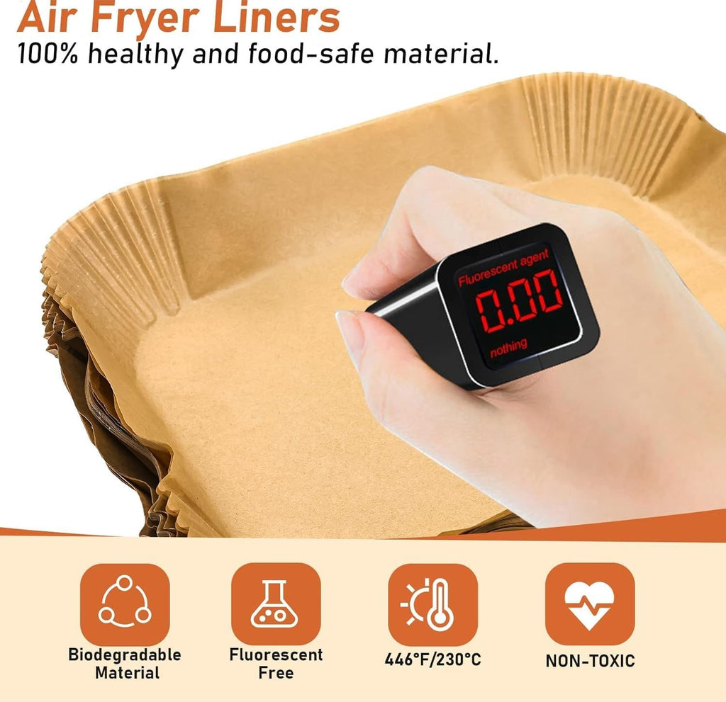 Ninja Air Fryer Liners - 100 Pcs Non-Stick Oil-Proof Parchment Paper (22x14.5cm), Brown