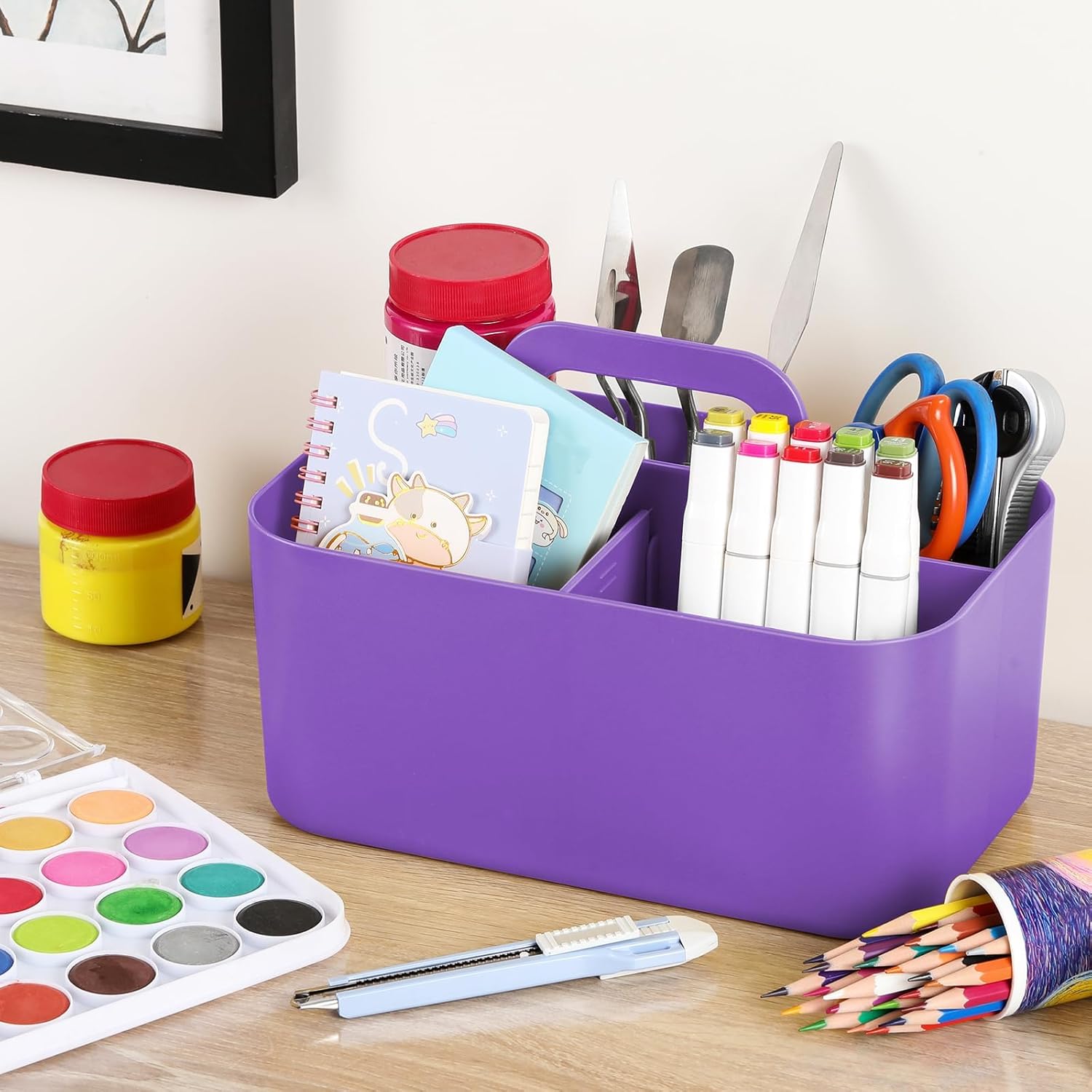 Multiuse Caddy Organizer by [Brand Name] - Portable Tote Bin for Art, Makeup & Office Supplies - Purple