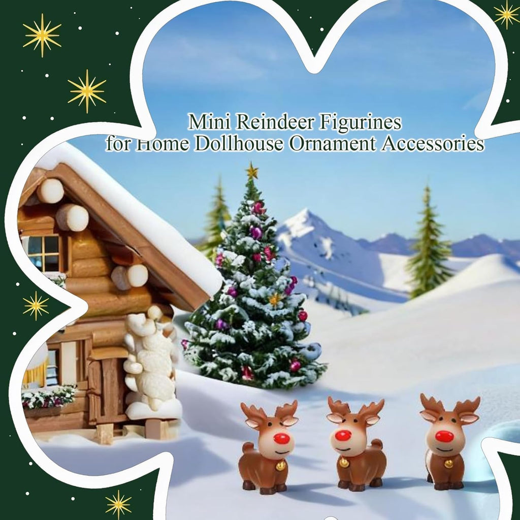 Skiennix Mini Reindeer Figurines - 5pcs Cute Resin Elk Statues for Christmas Crafts & Home Decor