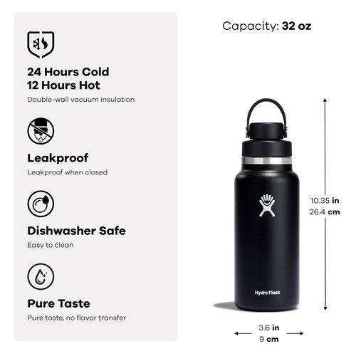 Hydro Flask Water Bottle - Insulated Stainless Steel - Wide Mouth Chug Lid, Non Spill, Leakproof in 32 Oz Aloe Green