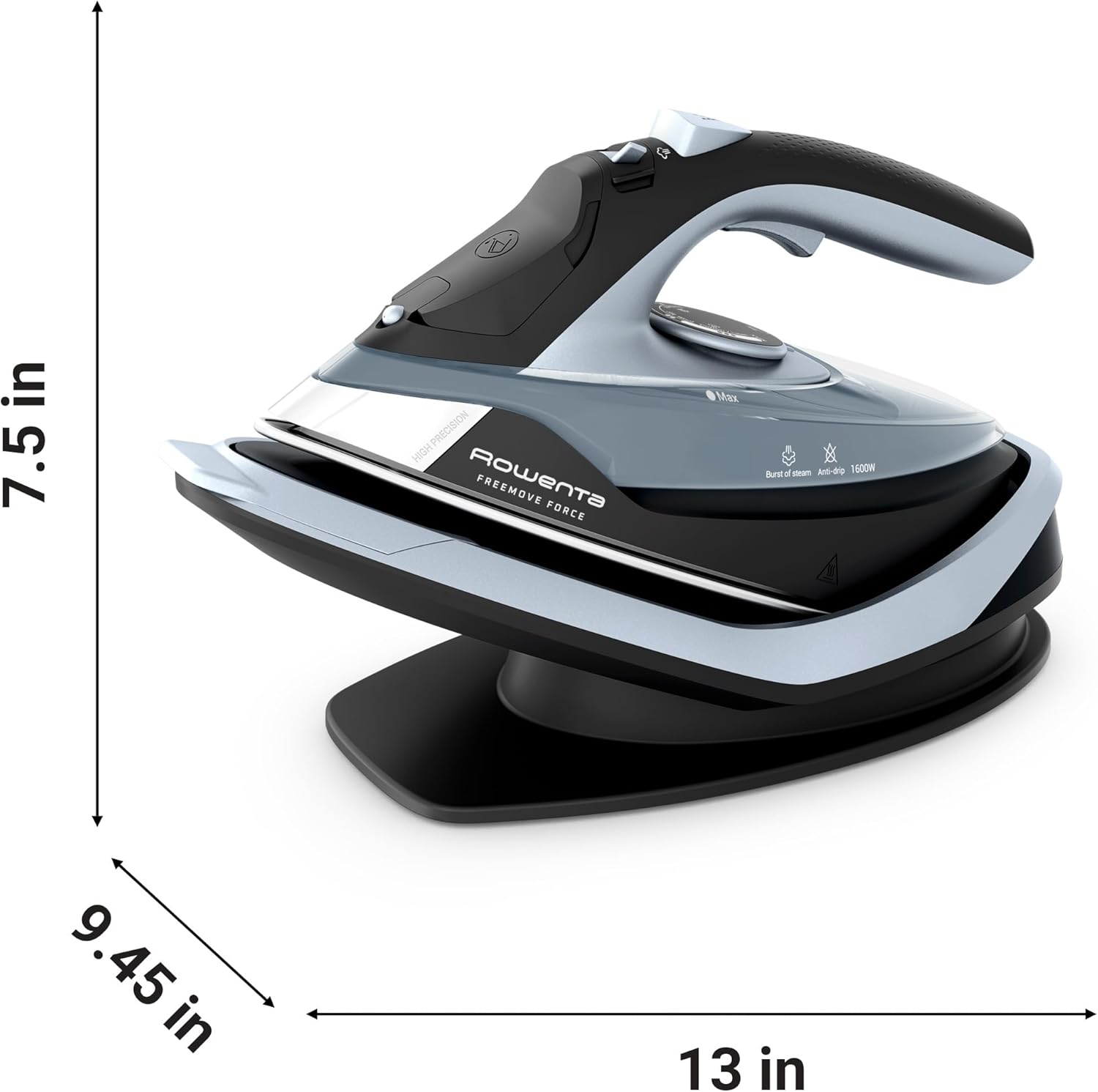 Rowenta Freemove Cordless Iron - 1600 Watts Rapid Heating Portable Steamer | Stainless Steel Soleplate, Blue