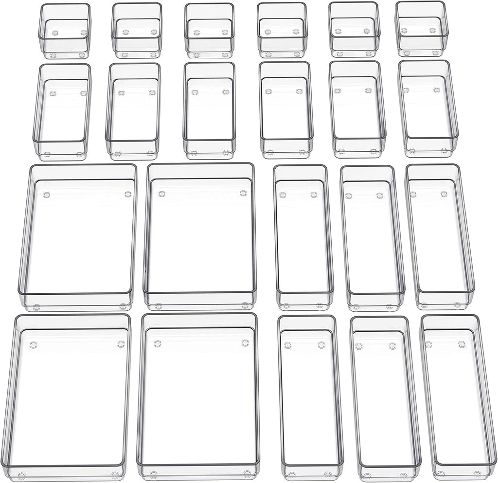 SMARTAKE 22-Piece Drawer Organizer - Non-Slip Silicone Pads | Clear Storage Trays for Makeup, Jewelry & Utensils