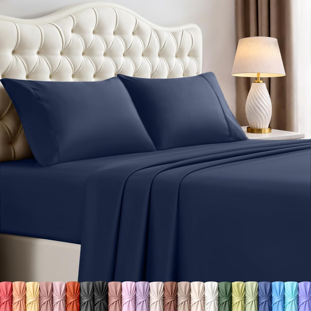 Utopia Bedding California King Size Sheet Set - Soft, Breathable Microfiber, 4-Piece in Navy Blue