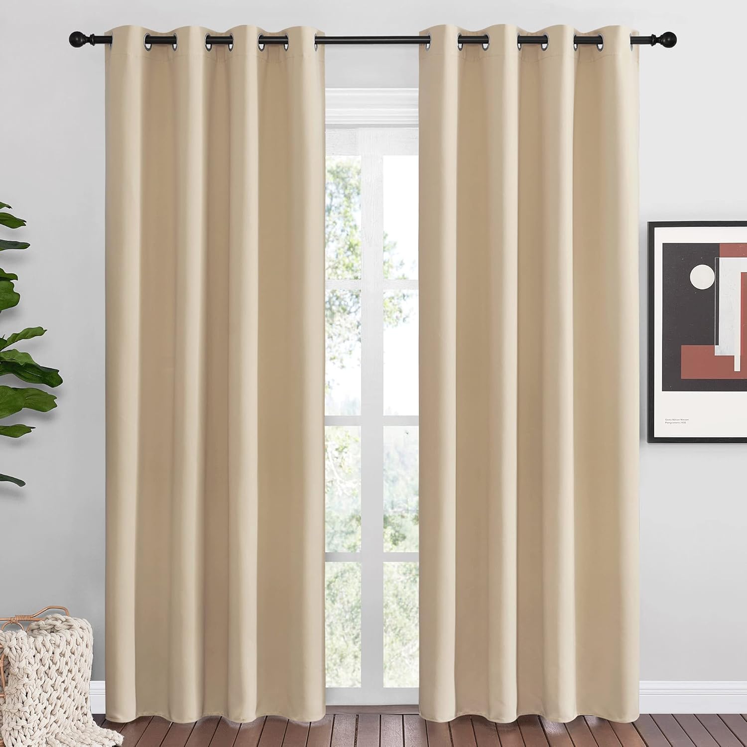 NICETOWN Room Darkening Draperies - Thermal Insulated Grommet Curtains | 55" x 86", Beige (1 Pair)
