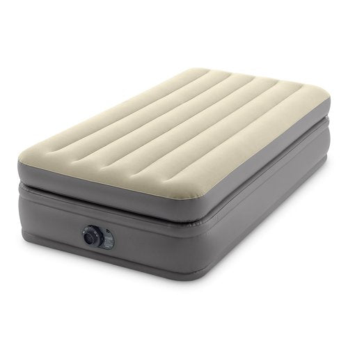 Intex 64161ED Twin Prime Comfort Elevated Air Mattress: Fiber-Tech – Twin Size – Built-in Electric Pump – 20in Bed Height – 300lb Weight Capacity