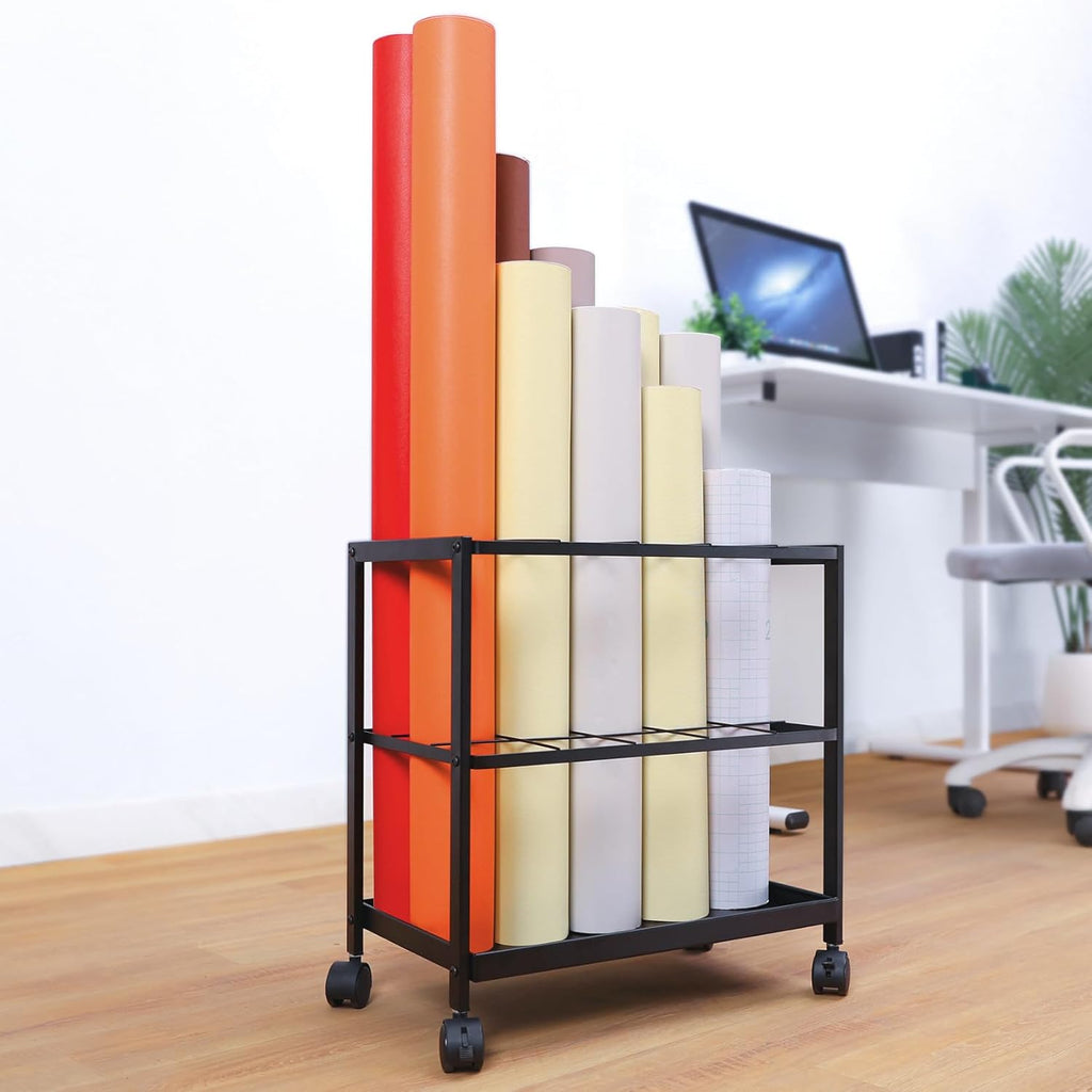 Premium Blueprint Storage Rack Cart - 15-Slot Metal Holder for Secure Organization of Plans & Artwork