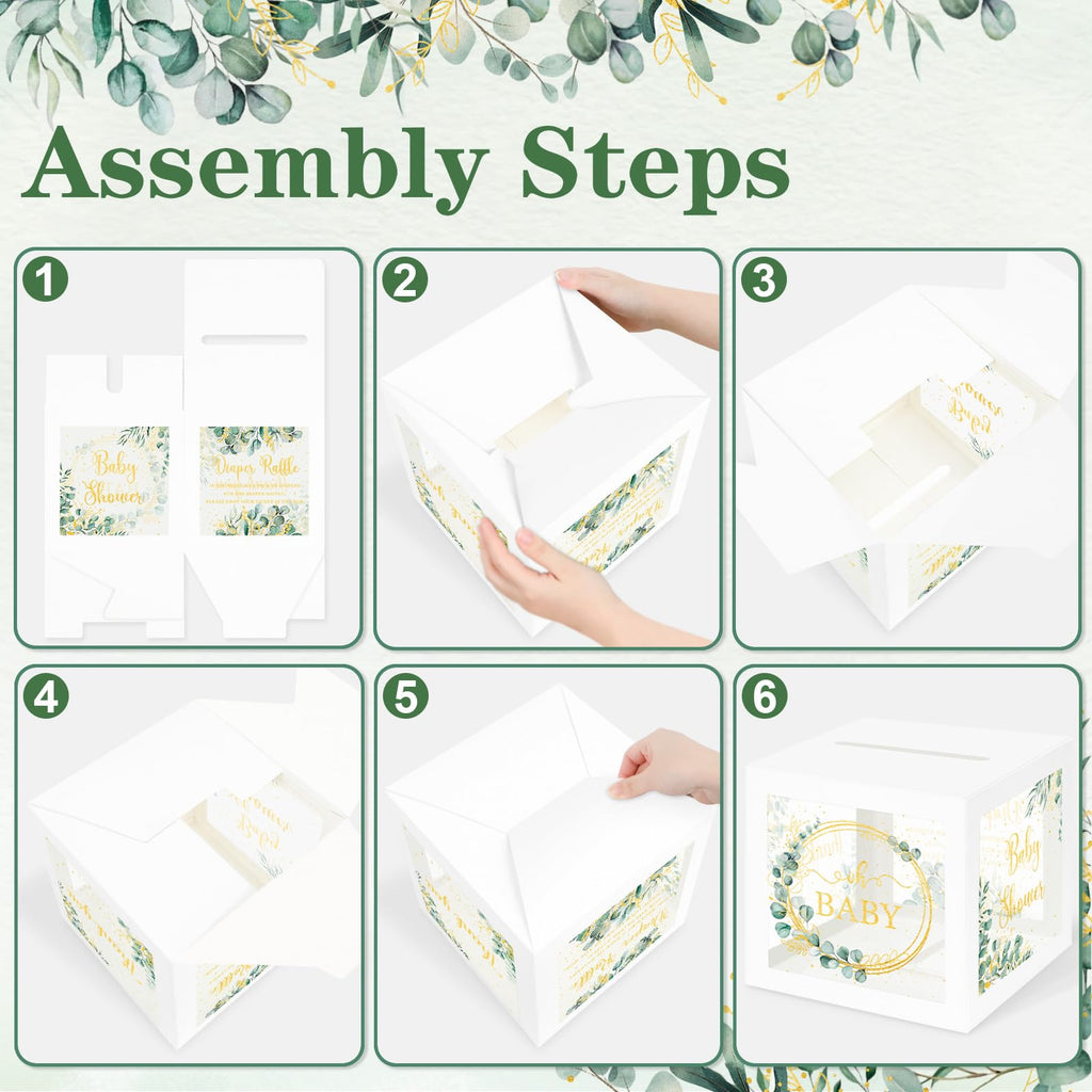 Greenery Baby Shower Games for Girl or Boy, Oh Baby Sage Green Diaper Raffle Card Box with Tickets for Boy Baby Shower Decorations